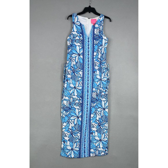 Lilly Pulitzer Dress Womens 6 Blue White Floral Donna Maxi Romper Sleeveless - Picture 3 of 16